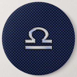 Libra Zodiac Symbol auf Navy Blue Carbon Fibre Button