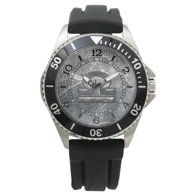 Libra Zodiac Symbol Distressed Steel Dial Armbanduhr (Vorderseite)