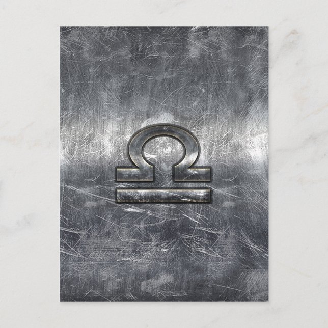 Libra Zodiac-Symbol im Stil eines silbernen Grunge Postkarte (Vorderseite)