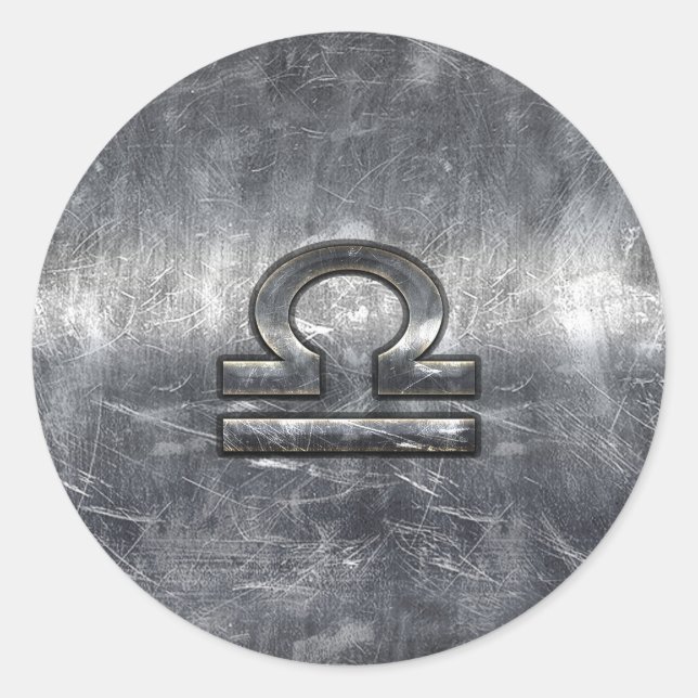 Libra Zodiac-Symbol im Stil eines silbernen Grunge Runder Aufkleber (Vorderseite)