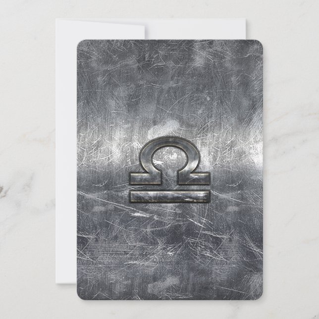 Libra Zodiac Symbol in Silber-Grunge-Stahl-Stil (Vorderseite)