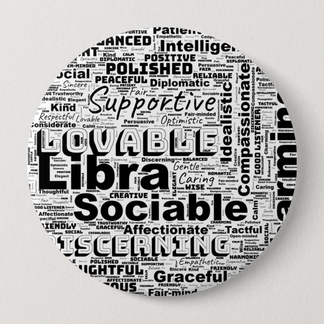 Libra Zodiac Word Cloud Inspiration Button (Vorderseite)