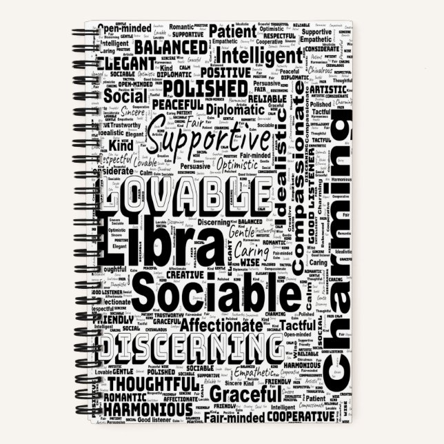 Libra Zodiac Word Cloud Inspiration Notizbuch (Vorderseite)