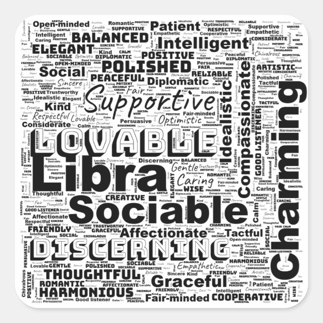 Libra Zodiac Word Cloud Inspiration Quadratischer Aufkleber (Vorderseite)