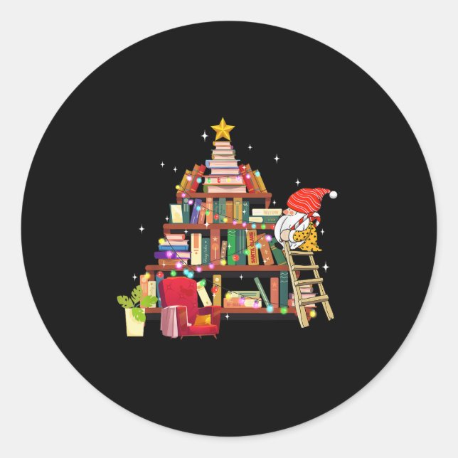 Librarian And Book Lover Christmas Library Tree Li Runder Aufkleber (Vorderseite)