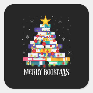 Librarian Book Lover Bücher Weihnachtsbaum Merry B Quadratischer Aufkleber