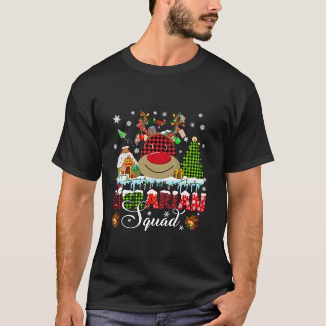 Librarian Squad Christmas Lights Red Plaid Reindee T-Shirt (Vorderseite)