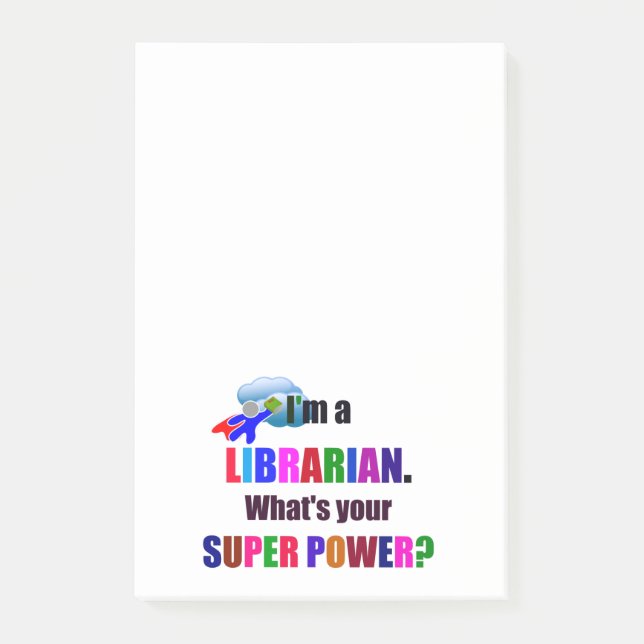 Librarian Superhero - kühl farbiges Textdesign Post-it Klebezettel (Vorderseite)