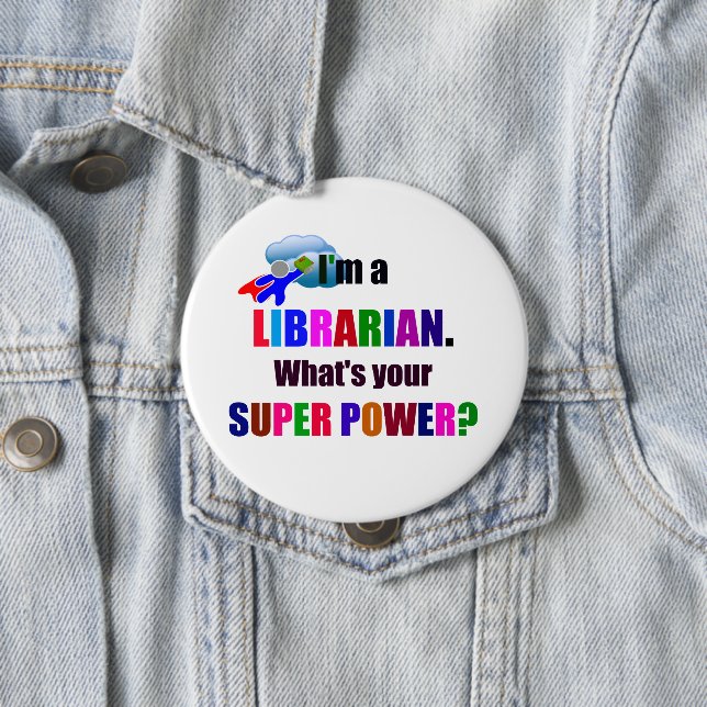 Librarian Superhero, kühn, farbenfroh, Button (Beispiel)