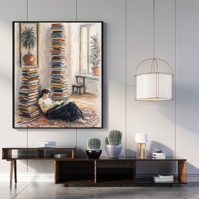 Library art | book stack | reader gift poster (Von Creator hochgeladen)