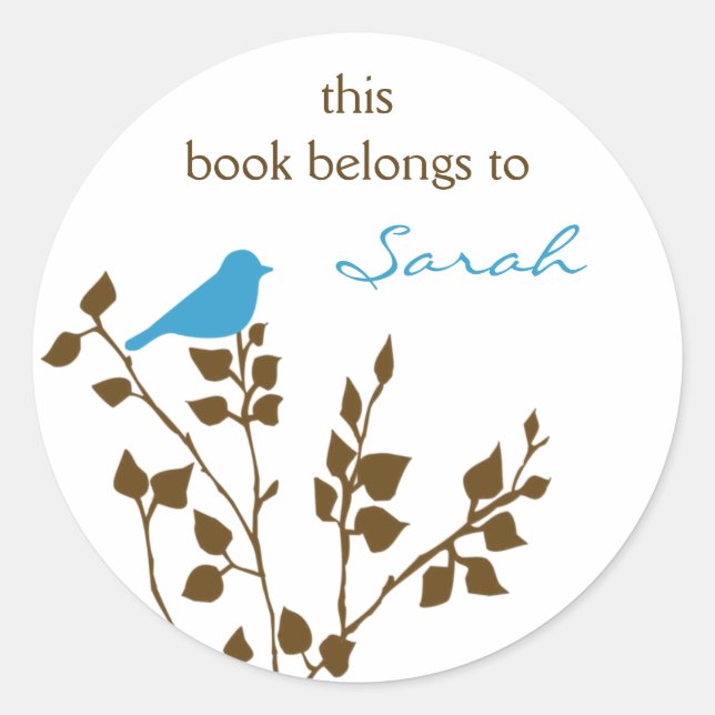 Library Blue Brown Bird Book Stickers (Vorderseite)