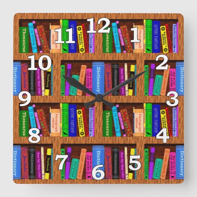 Library Book Shelf Pattern for Readers Quadratische Wanduhr (Vorderseite)
