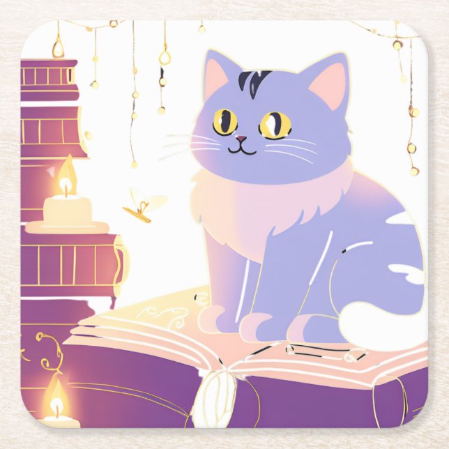 Library Cat Café Rechteckiger Pappuntersetzer (Vorderseite)