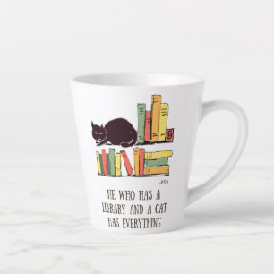 Library Cat HandGezeichnet Black Cat with Books Milchtasse