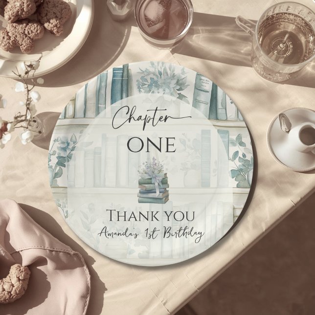 Library Chapter ONE Blue Boy Book 1st Birthday Pappteller (Von Creator hochgeladen)