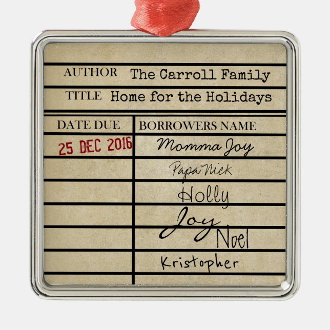 Library due Date Family Christmas Ornament (Vorne)
