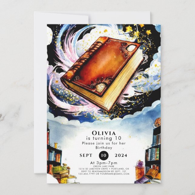 Library Fun Boho Storybook Geburtstag Einladung (Vorderseite)