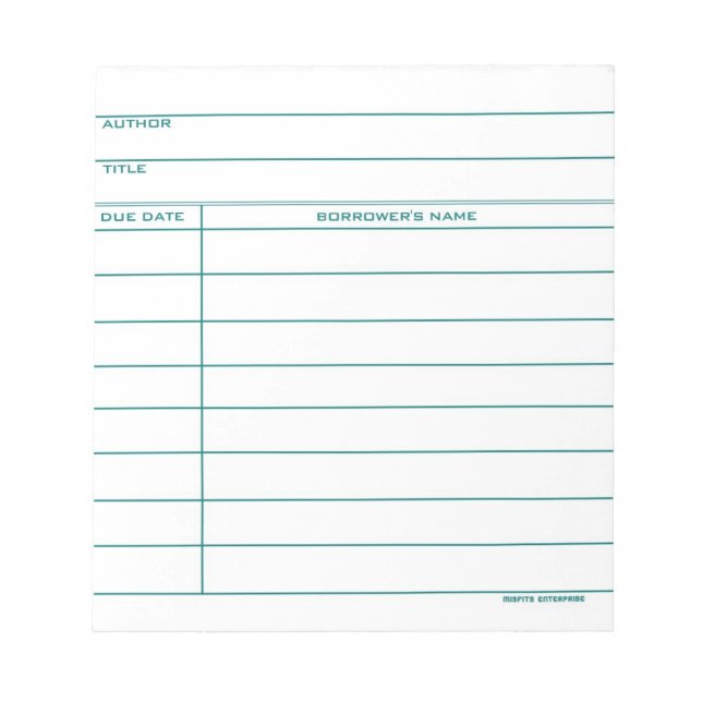 Library Pocket Card - Blau Notizblock (Vorderseite)