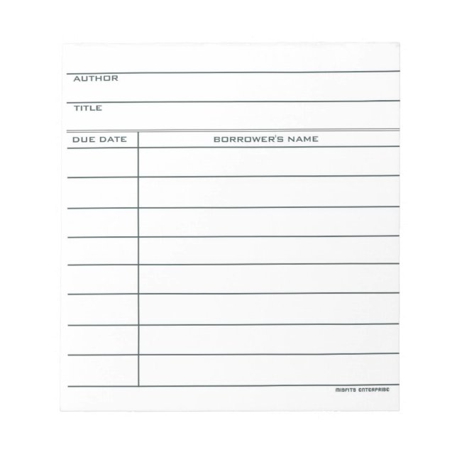Library Pocket Card - Notizblock (Vorderseite)