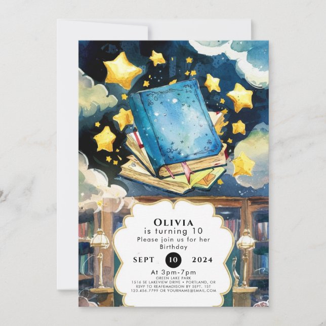 Library Simple Magic Storybook Geburtstag Einladung (Vorderseite)