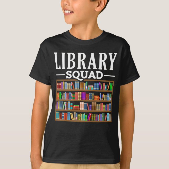 Library Squad Book Lover Reading Librarian Spaß T-Shirt (Vorderseite)