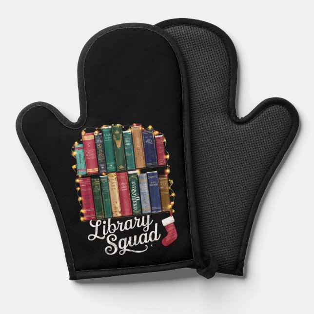 Library Squad Christmas Book Lovers Team Reading Ofenhandschuh (Vorderseite/Rückseite)
