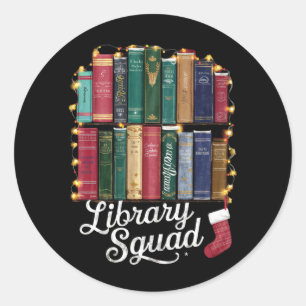 Library Squad Christmas Book Lovers Team Reading Runder Aufkleber