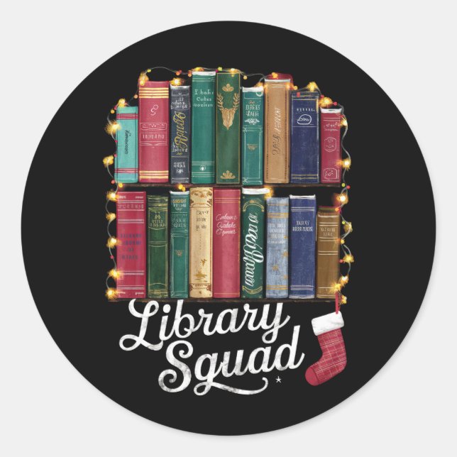 Library Squad Christmas Book Lovers Team Reading Runder Aufkleber (Vorderseite)