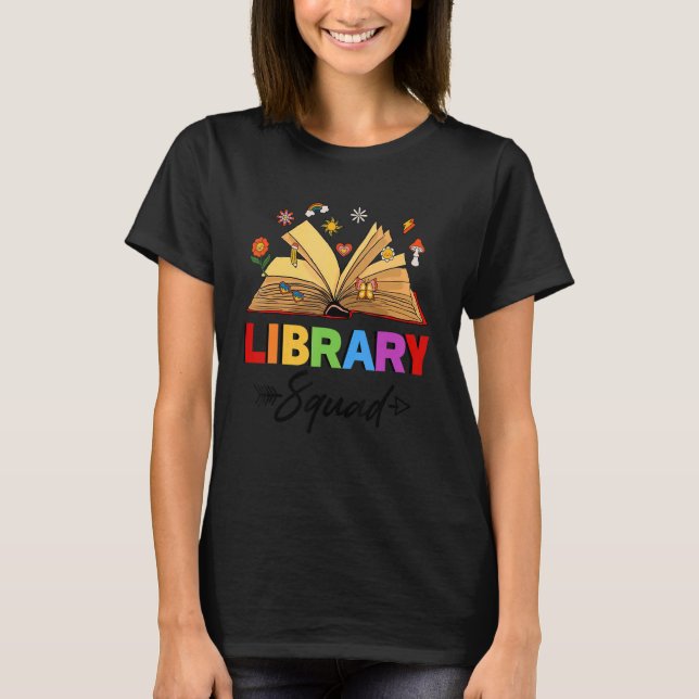 Library Squad Librarian Bookworm Book  Groovy T-Shirt (Vorderseite)