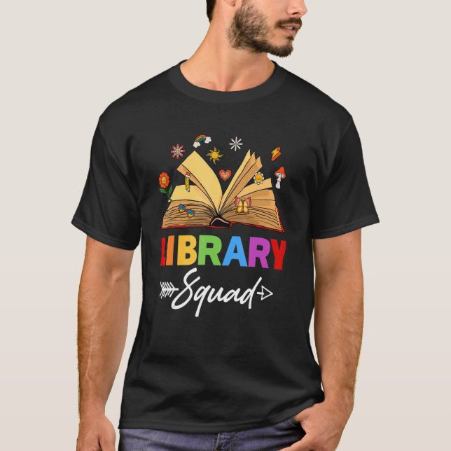 Library Squad Librarian Bookworm Book   Groovy T-Shirt (Vorderseite)