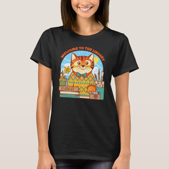 Library Welcome Tiger Cat and Mouse T-Shirt (Vorderseite)