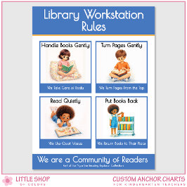 Library Workstation Rules Teacher Anchor Chart Poster