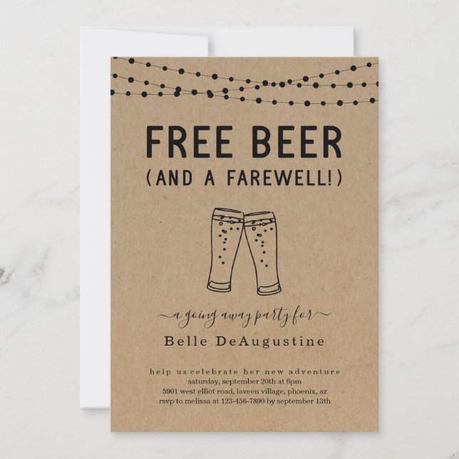 Libre Bière Amusante Partir Invitation De Fête (Devant)