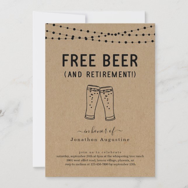 Libre Bière Drôle Retraite Fête Invitation (Devant)