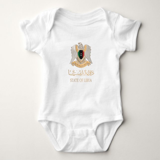 LIBYA FLAG ÜBER LIBYANISCHES EMBLEM ش ع ا ر ل ب ي  BABY STRAMPLER (Vorderseite)