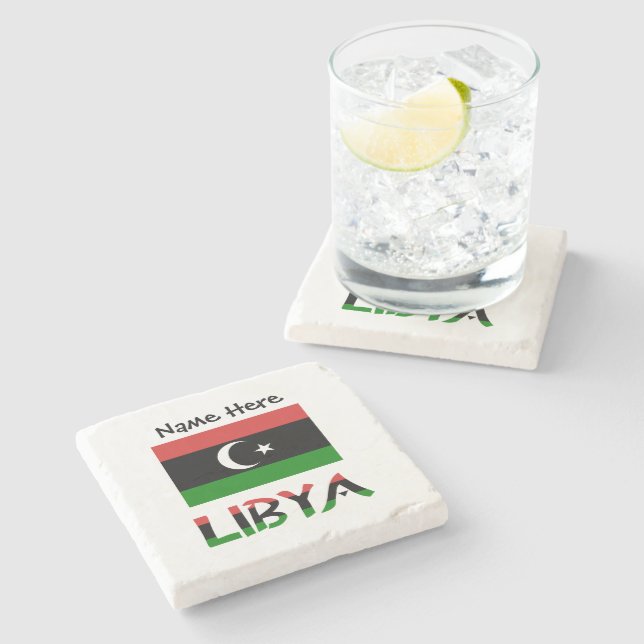 Libysche Flagge Schwarze Personalisierung Steinuntersetzer (Seitenansicht)