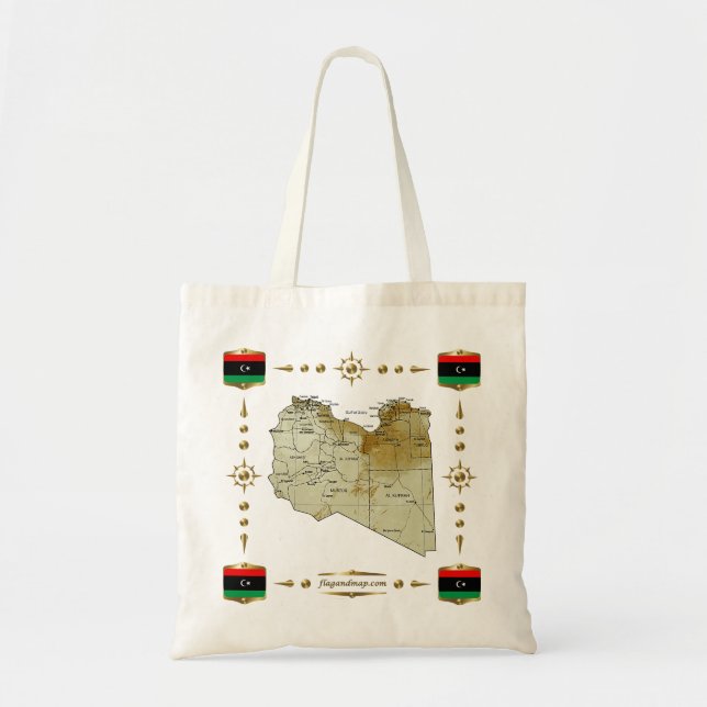 Libysche Karte + Flaggen-Bag Tragetasche (Vorne)