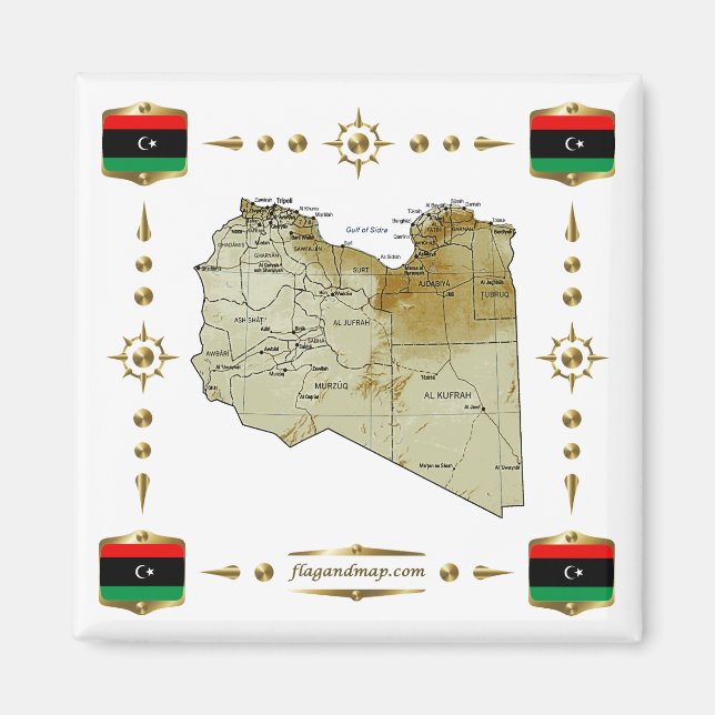 Libysche Karte + Flaggen Magnet (Vorne)
