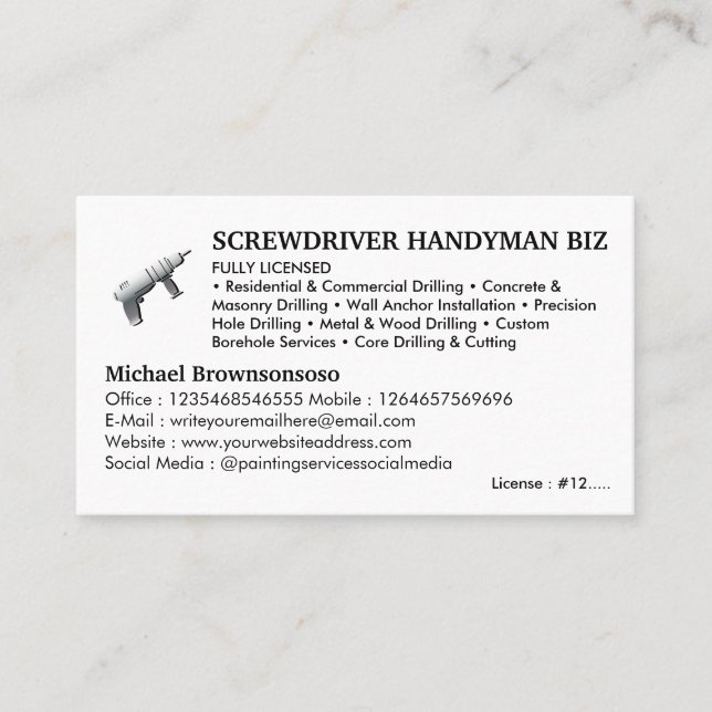 Licensed Handyman Visitenkarte (Vorderseite)