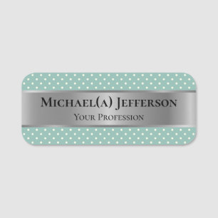 Lichen Light Blue Green Polka Dots & Luxury Silver Namensschild