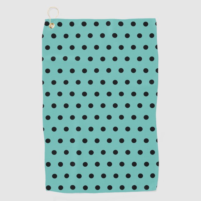 Licht aquamarin mit schwarzen Polka-Punkten Golfhandtuch (Vorderseite)