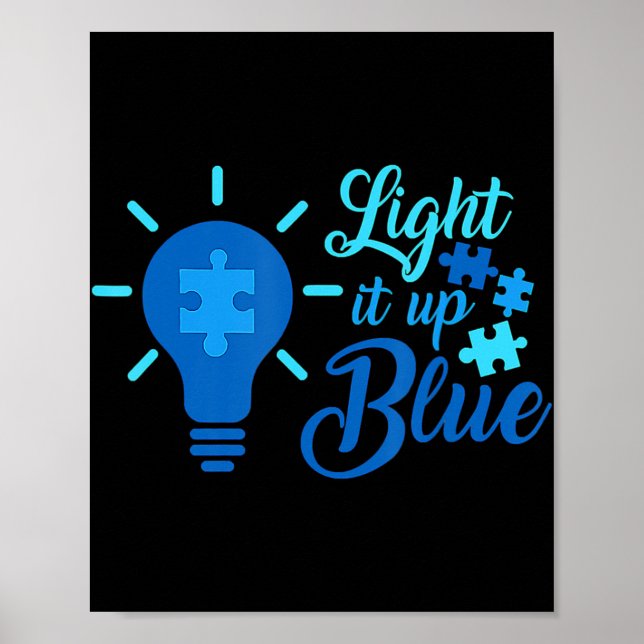 Licht auf blauer Autismus Bewusstsein Ribbon Puzzl Poster (Vorne)