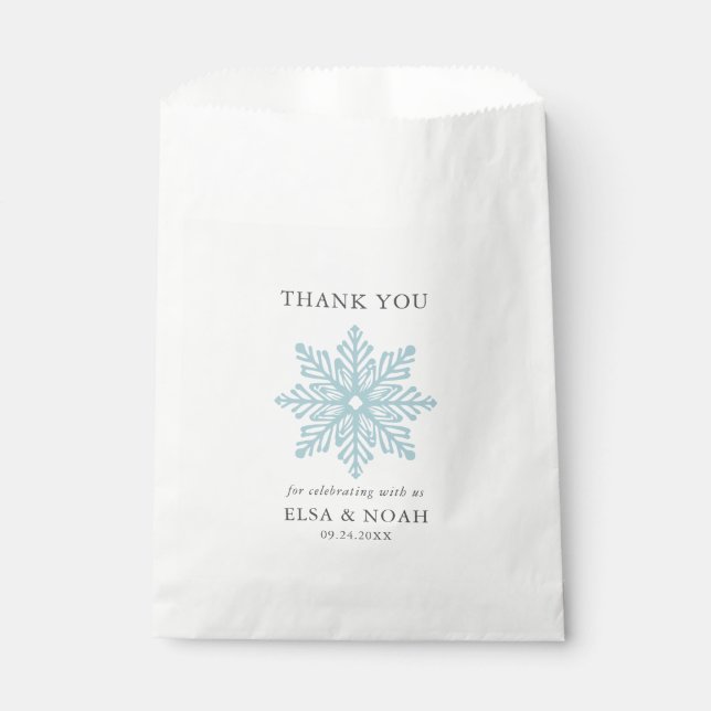 LICHT BLAU EINFACH SCHNEEFLAKE WEDING Vielen Dank Geschenktütchen (Vorderseite)