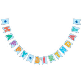 LICHT BLAUE MULTICOLORED Ō HAPPY Ō BIRTHDAY Ō SIGS WIMPELKETTE