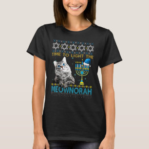 Licht der jüdischen Mewnorah Katze Menorah Ugly Ch T-Shirt
