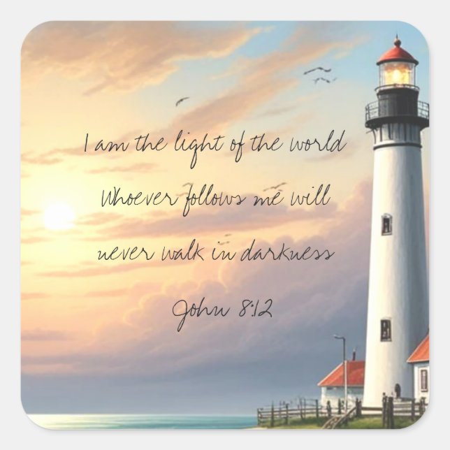 Licht der Welt John 8:12 Quadratischer Aufkleber (Vorderseite)