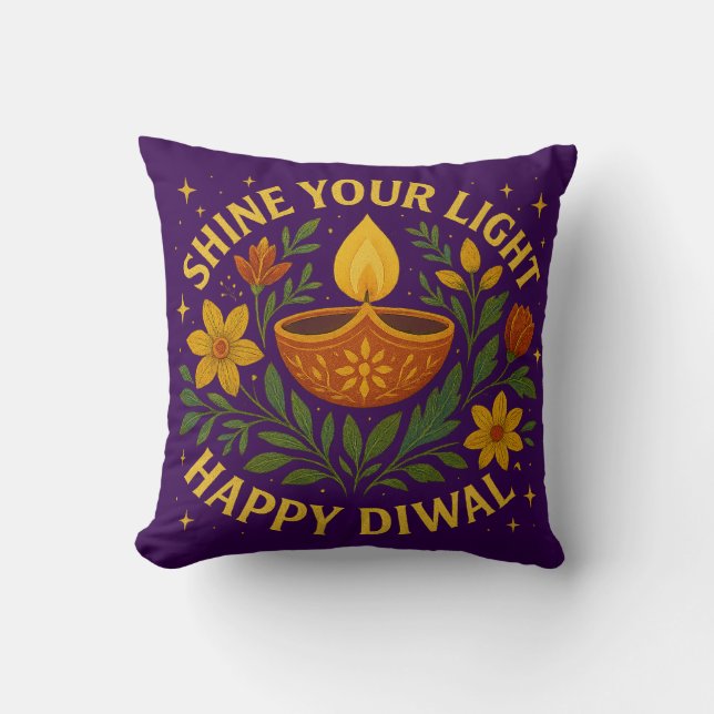 Licht erhellen - Happy Diwali Throw Kissen (Vorderseite)
