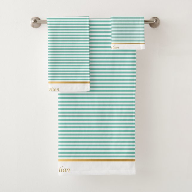 LICHT GRÜNWEISS STRIPIERTES PATTERTRIM-TOWEL-SET BADHANDTUCH SET (Insitu)