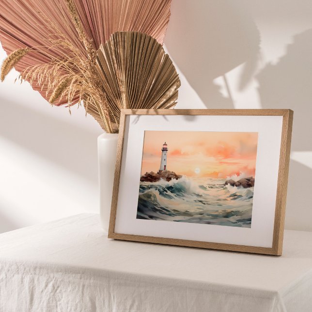 Licht: Leuchtturm Wasserfarben Kunst Poster (Embark on a coastal charm journey with a captivating watercolor painting.)