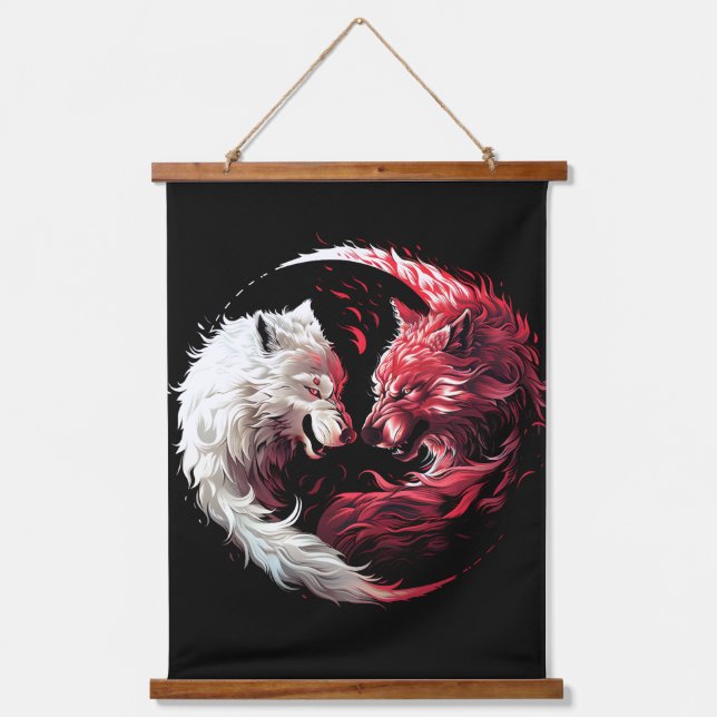 Licht Schatten Wolf Geist Tier Fantasy Wandteppich Mit Holzrahmen (Vorderseite)